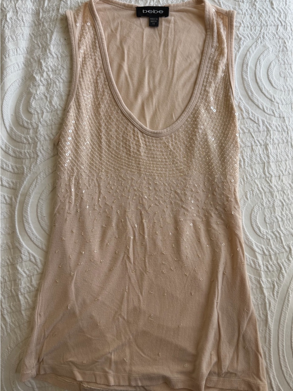 bebe Nude Sequin Scoop Neck Tank Top